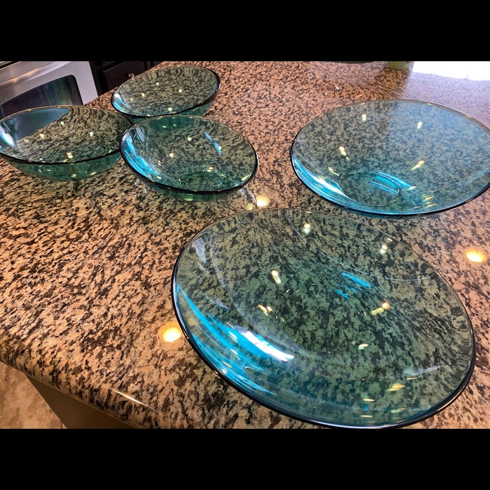 Orrefors 5 aqua decor bowls candy dish